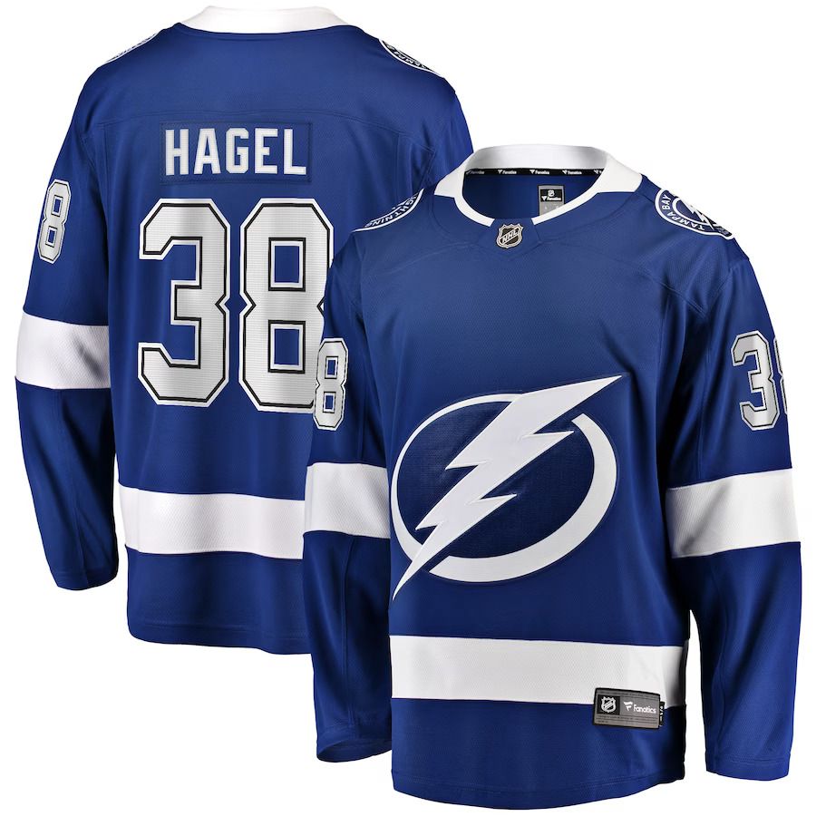 Men Tampa Bay Lightning #38 Brandon Hagel Fanatics Branded Blue Home Breakaway Player NHL Jersey